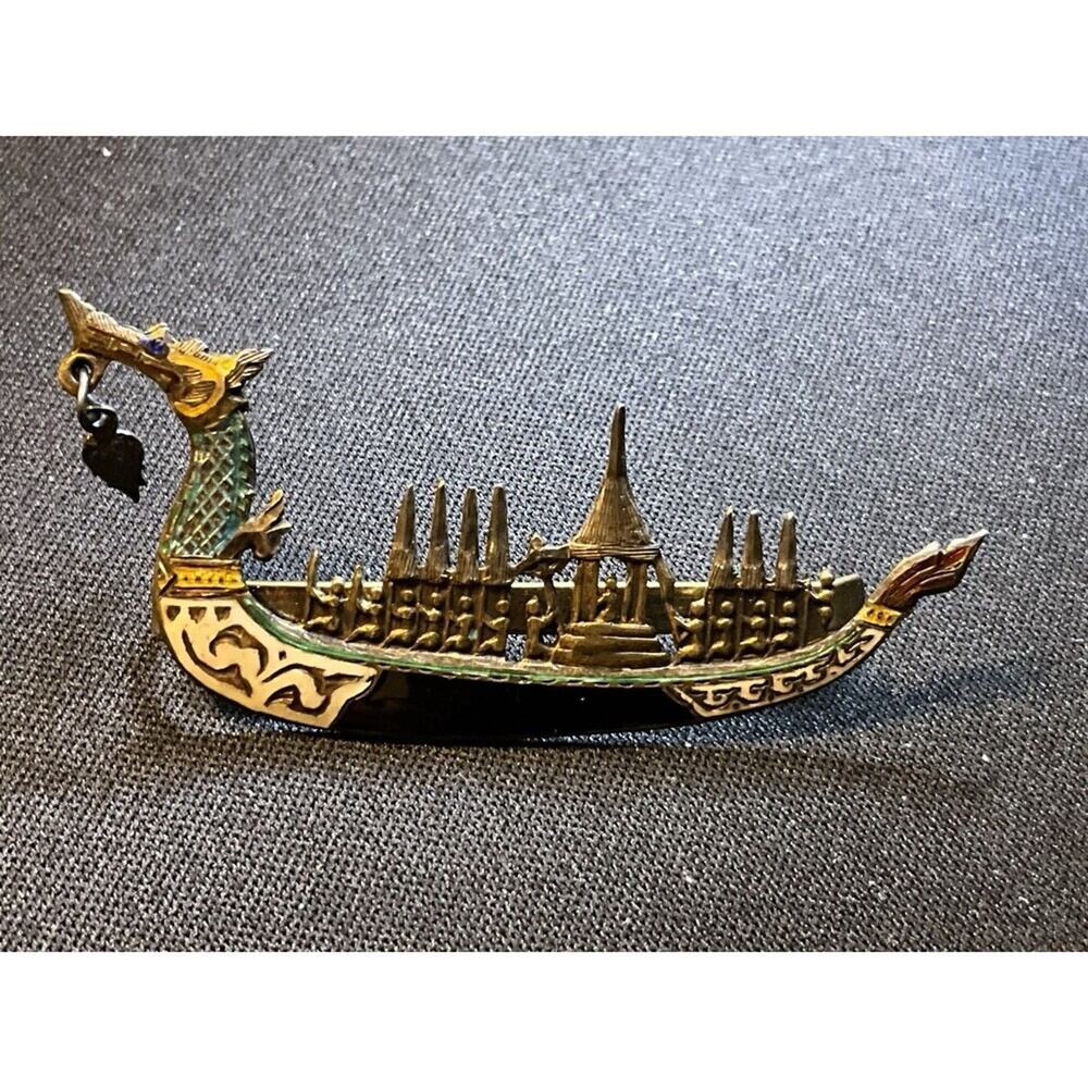 Vintage Sterling Vermiel Asian Boat Clip Siam